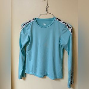 Athletic Works Girls Long Sleeve Athletic Top Blue Arm 'Hype It Up' Logo